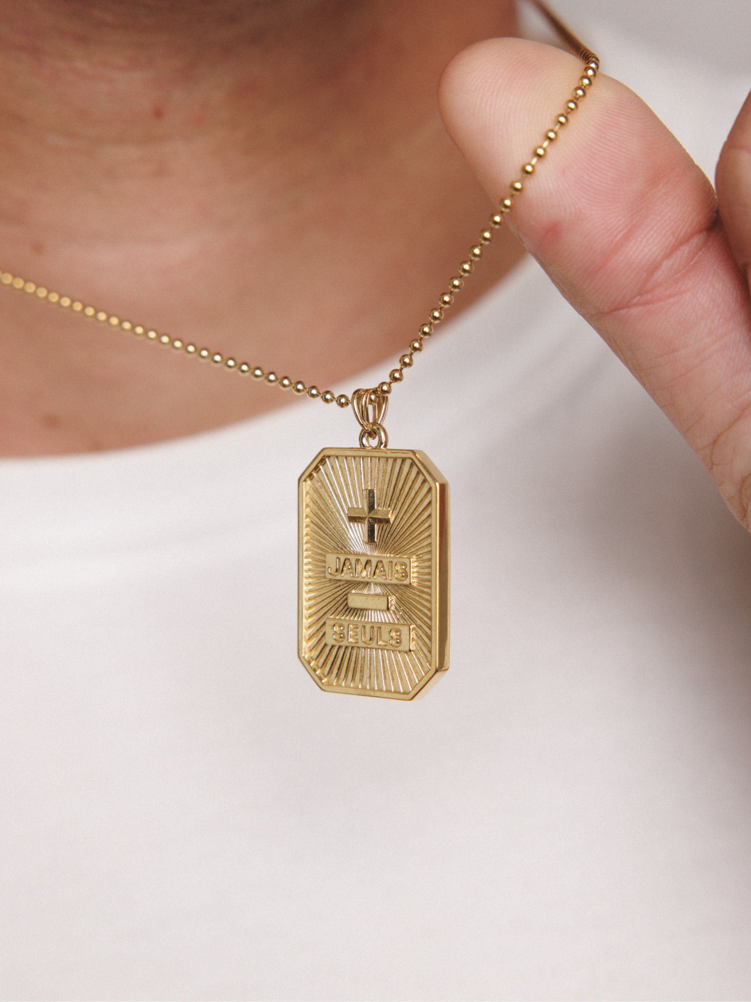 Jamais Seuls Dog Tag - Gold Vermeil