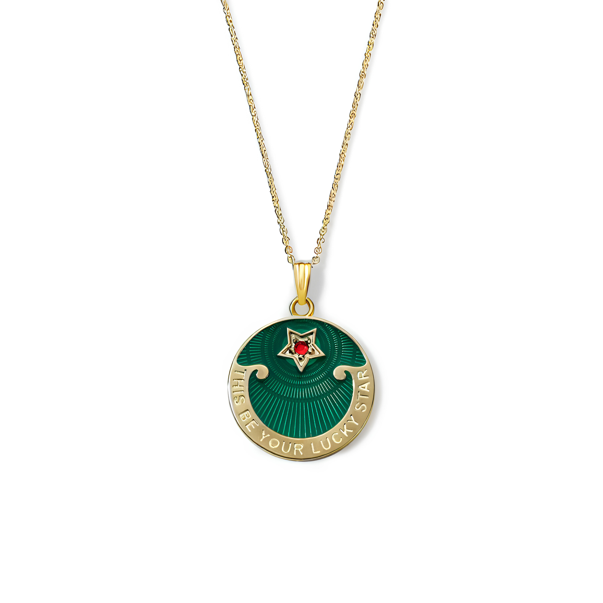 Déclarer Vintage Inspired Jewelry Lucky Star Pendant Green Enamel