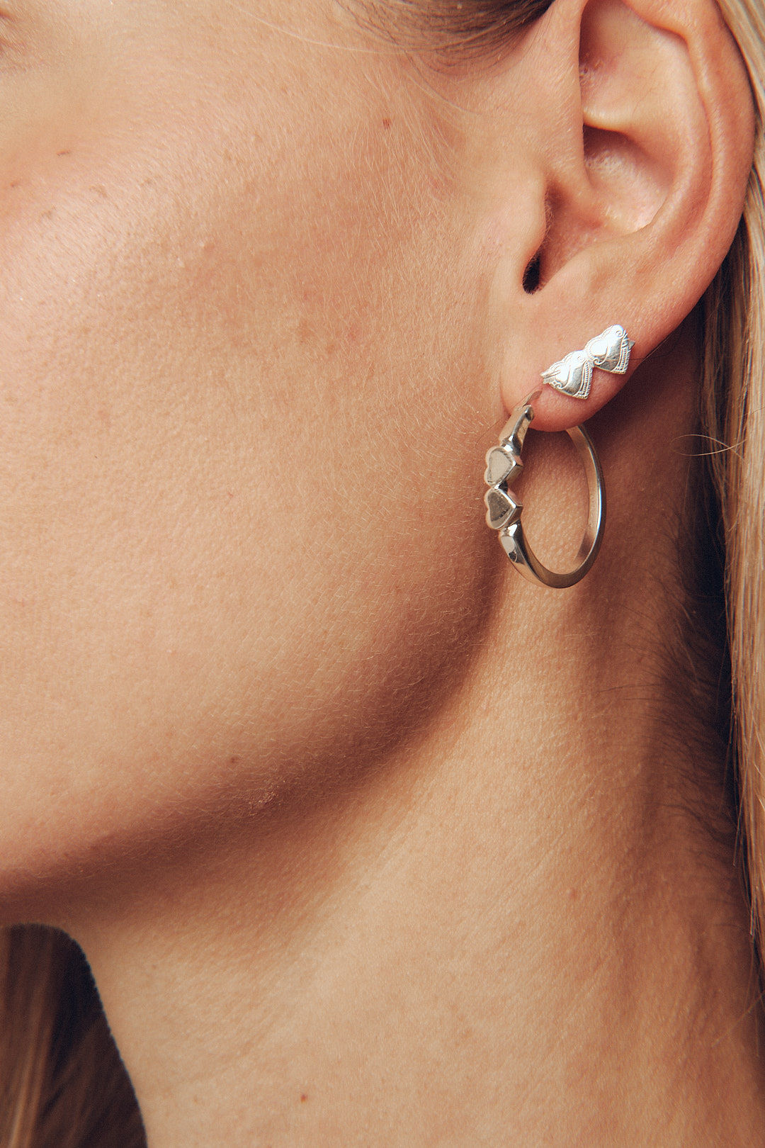 Double Heart Buckle Hoop - Sterling Silver