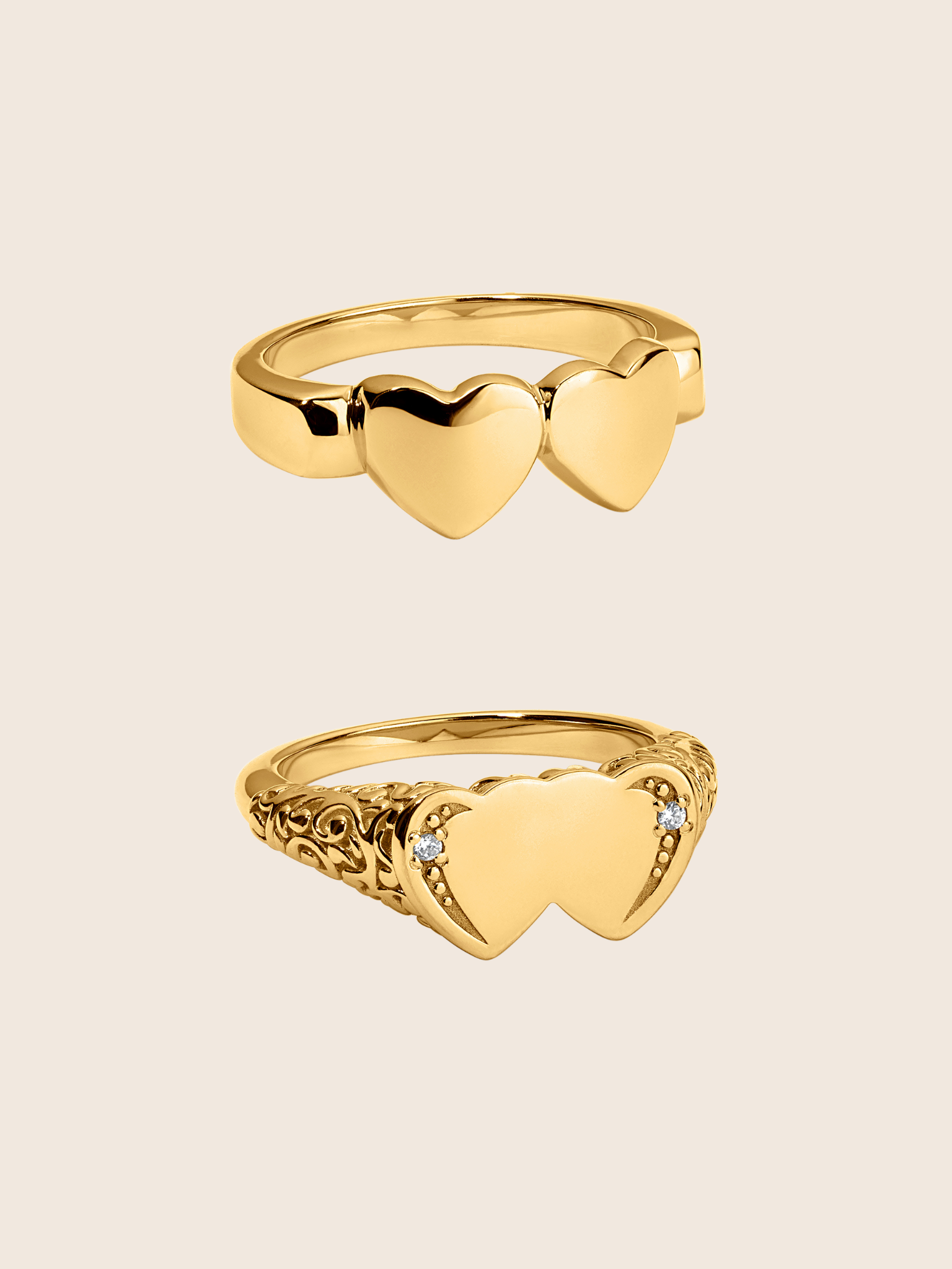 Double Heart Ring Set